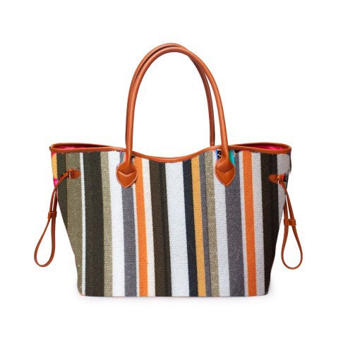Women’s Rainbow Striped Tote – Multicolor Handbag, Shoulder Beach Shopper