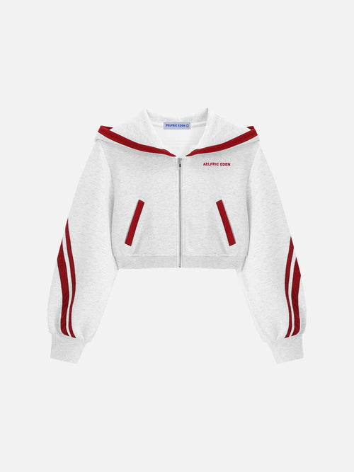 Aelfric Eden Cropped Contrast Stripe Zip Up Hoodie