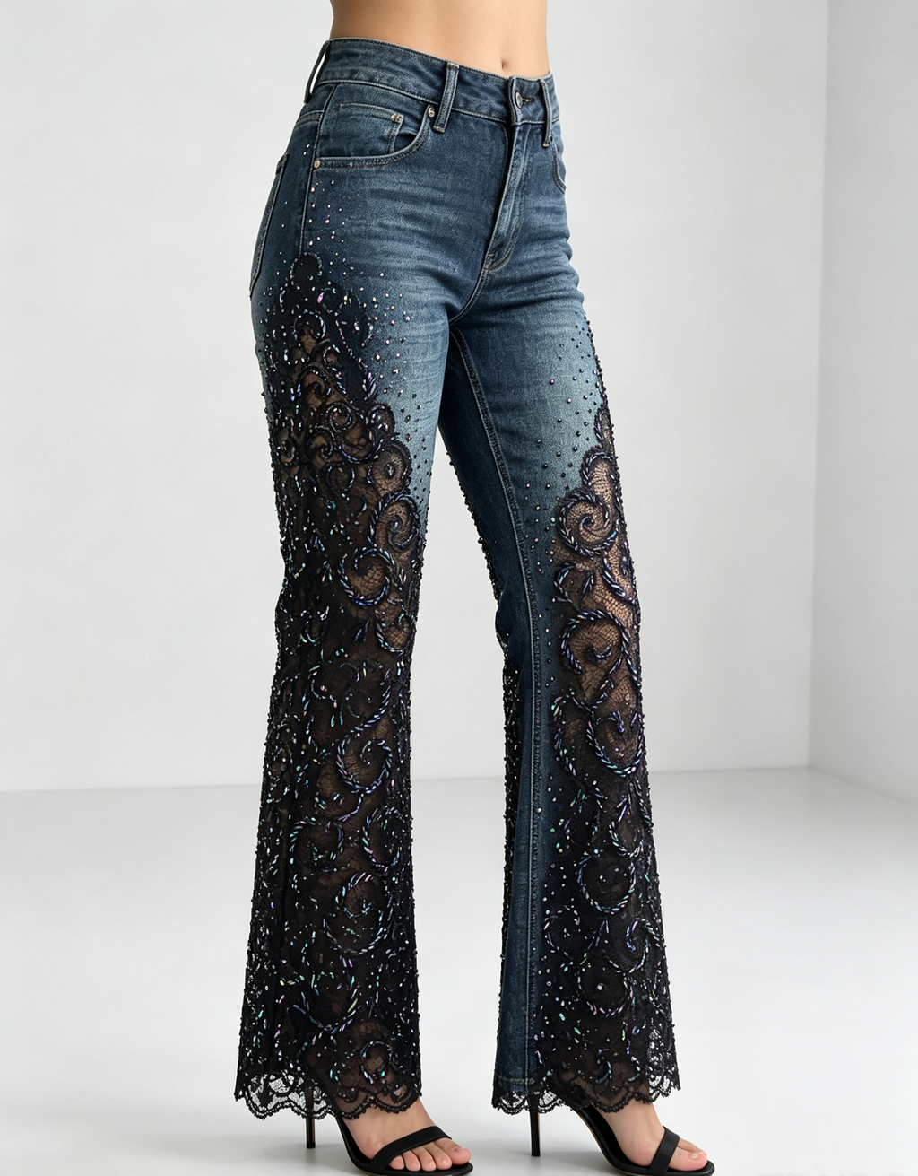 Hand Beaded Denim Jeans