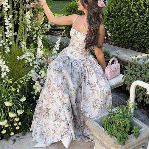 The Breezy Getaway Maxi: Printed Open-Back Silhouette for Seaside Evenings