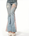 Lace Trim Flare Jeans（Blue）