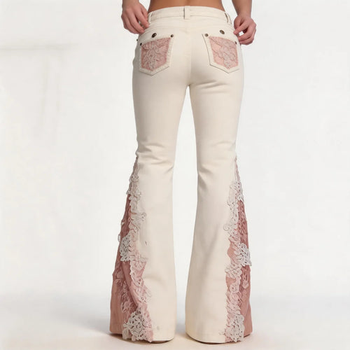 Lace Trim Flare Jeans（White）