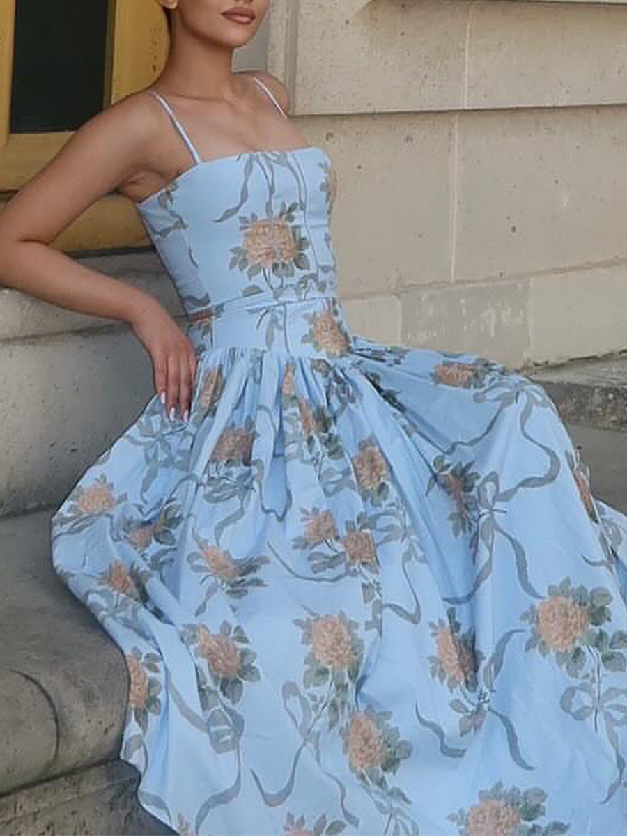 The Breezy Getaway Maxi: Printed Open-Back Silhouette for Seaside Evenings