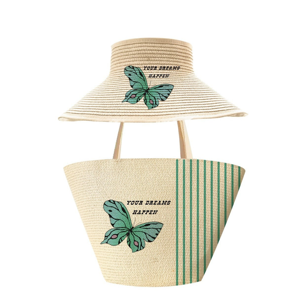 Handwoven Straw Butterfly Print Bag – Unique Shoulder Tote Set, Large Outdoor Travel Fashion Purse