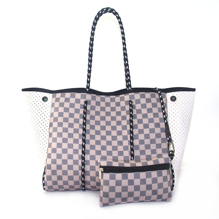 Camo Leopard Black Print Beach Tote – Women’s Neoprene Travel Bag, Diving Fabric Casual Handbag