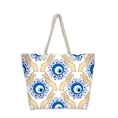 Evil Eye Beach Bag – Portable Travel Handheld Tote, Casual Shoulder Purse, Large Vacation Shopper