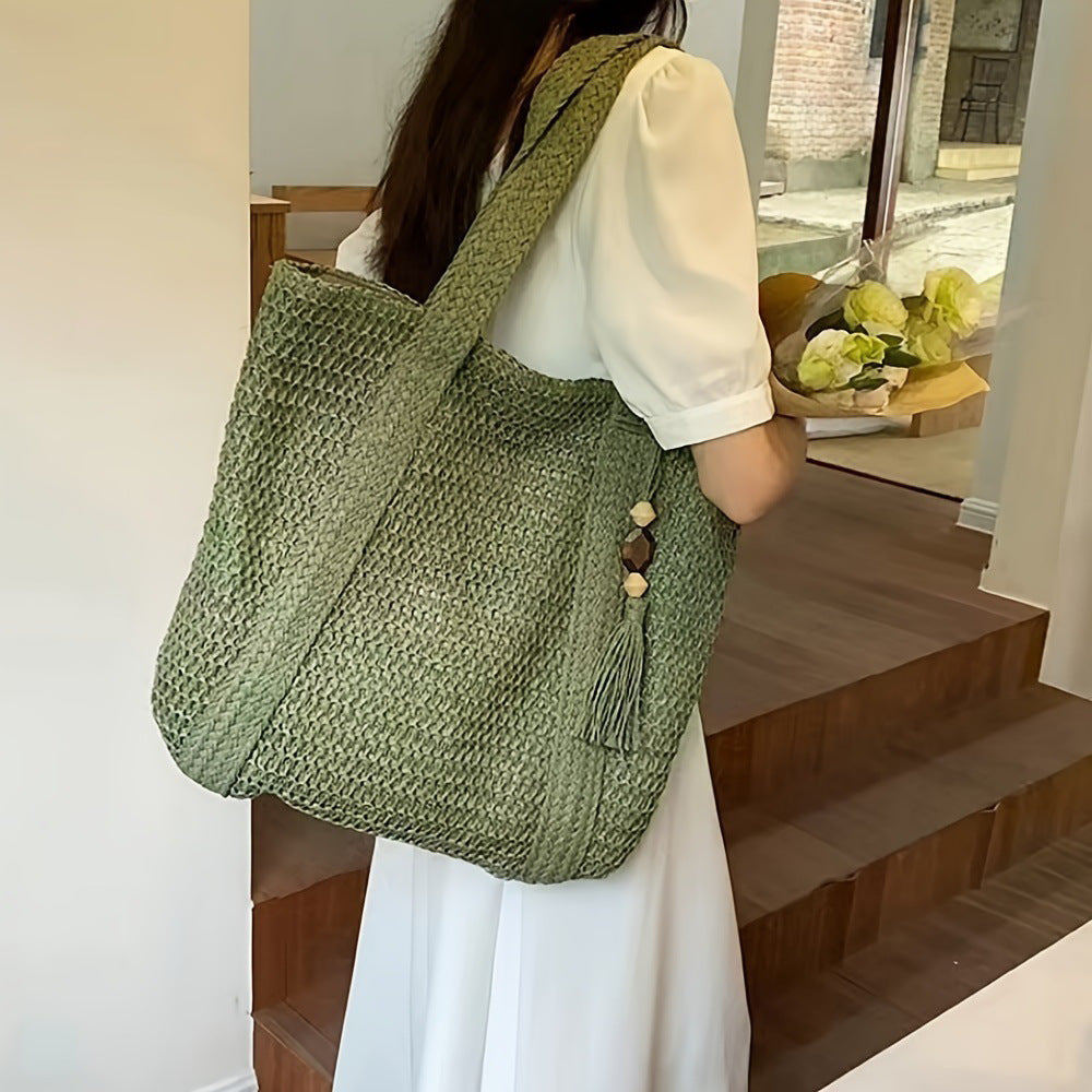 Elegant Straw Shoulder Bag – Women’s Premium Large Beach Tote, Commuter Woven Purse