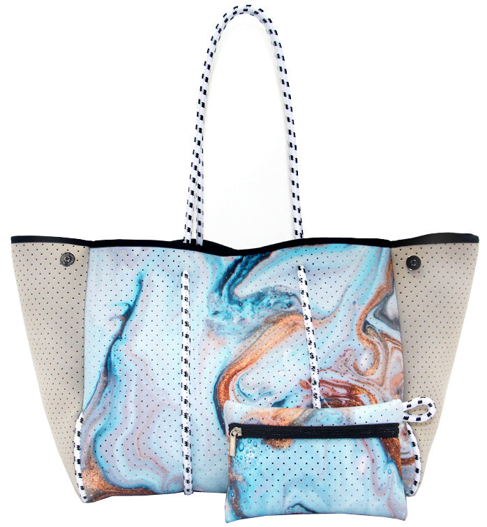 Camo Leopard Black Print Beach Tote – Women’s Neoprene Travel Bag, Diving Fabric Casual Handbag
