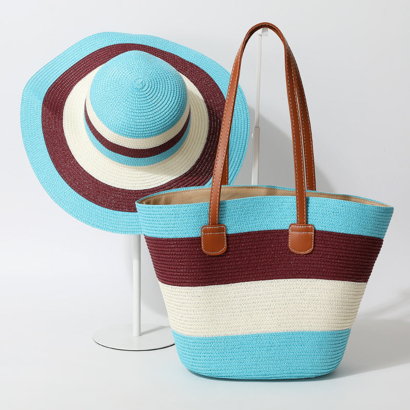 Striped Woven Straw Bag – Summer Large Handheld Tote, Shoulder Commuter Purse