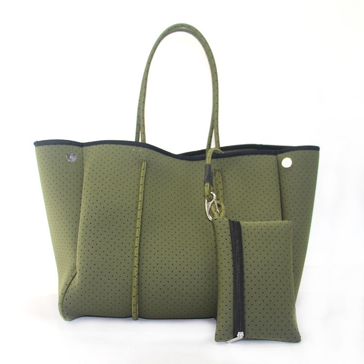 Camo Leopard Black Print Beach Tote – Women’s Neoprene Travel Bag, Diving Fabric Casual Handbag