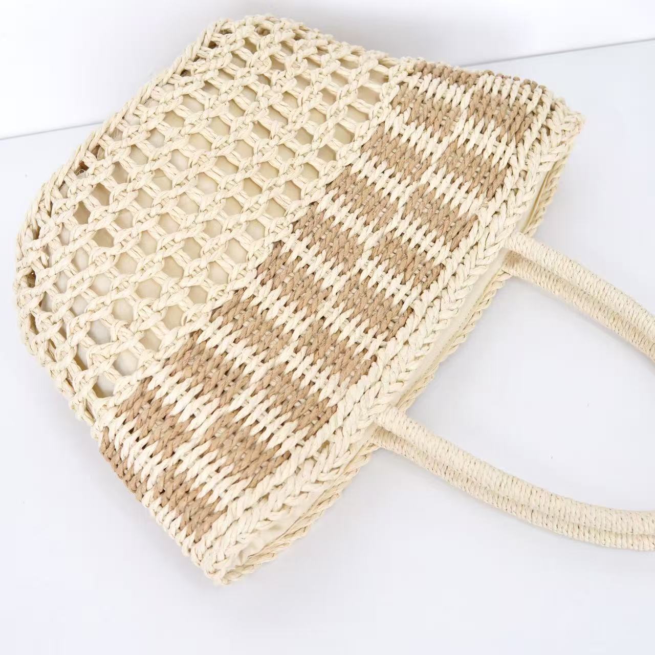 Hollow-Out Handwoven Straw Bag – Women's Commuter Shoulder Tote, Large Beach Shopper