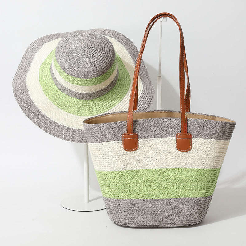 Striped Woven Straw Bag – Summer Large Handheld Tote, Shoulder Commuter Purse