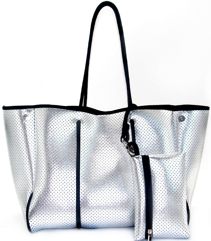 Camo Leopard Black Print Beach Tote – Women’s Neoprene Travel Bag, Diving Fabric Casual Handbag