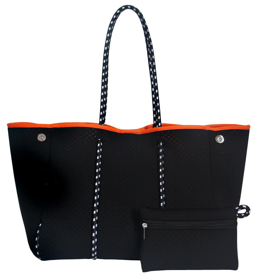 Camo Leopard Black Print Beach Tote – Women’s Neoprene Travel Bag, Diving Fabric Casual Handbag