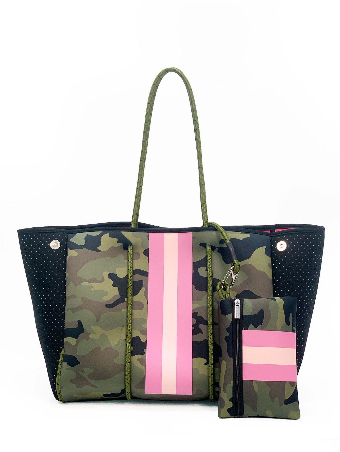 Camo Leopard Black Print Beach Tote – Women’s Neoprene Travel Bag, Diving Fabric Casual Handbag