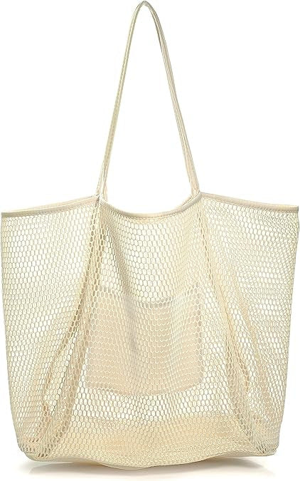 Large Capacity Ladies Beach Bag - Hollow Mesh Tote for Outdoor Travel & Storage
