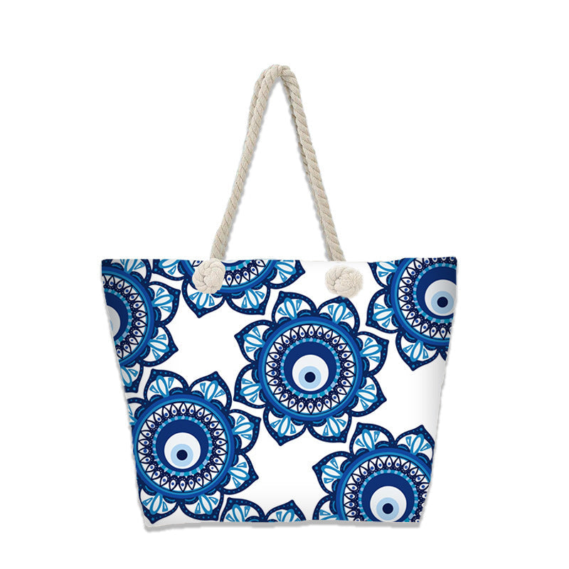 Evil Eye Beach Bag – Portable Travel Handheld Tote, Casual Shoulder Purse, Large Vacation Shopper
