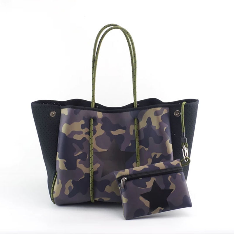 Neoprene Perforated Tote Set – Mother-Child Beach Bag, Water-Resistant Gym & Swim Duffle