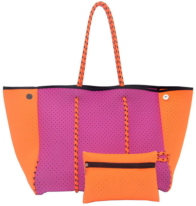 Camo Leopard Black Print Beach Tote – Women’s Neoprene Travel Bag, Diving Fabric Casual Handbag