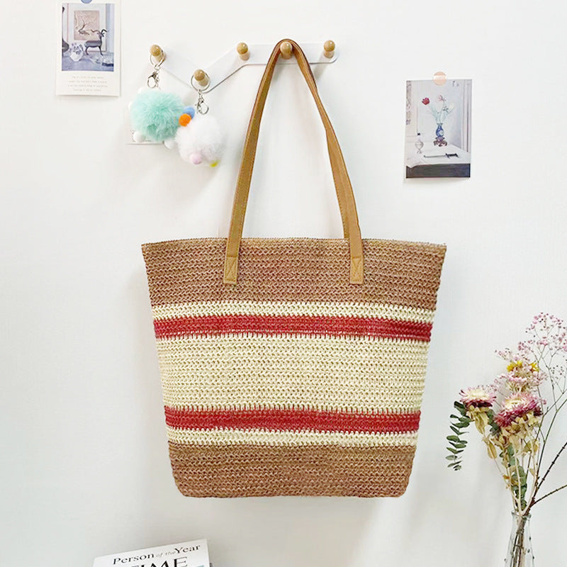 Women’s Straw Woven Shoulder Bag – Paper Rope Tote, Large Beach Shopping Mama Bag