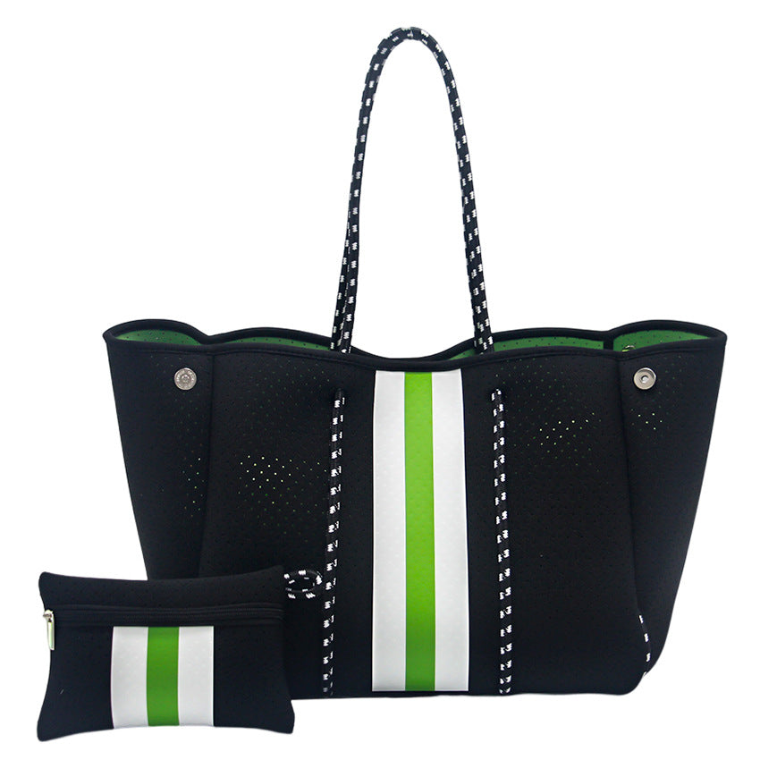 Camo Leopard Black Print Beach Tote – Women’s Neoprene Travel Bag, Diving Fabric Casual Handbag
