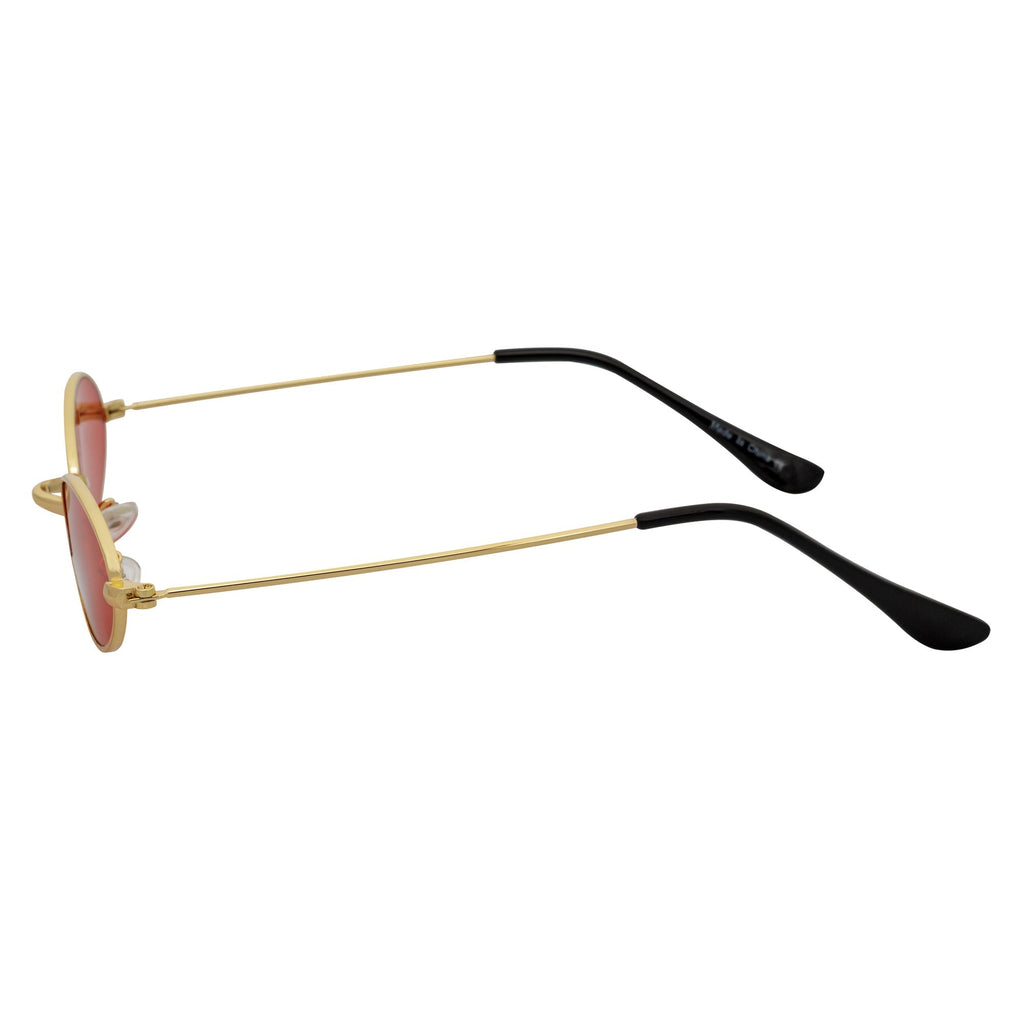 BECK - Retro Modern Small Metal Round Oval 90s Gold Sunglasses Red Lens