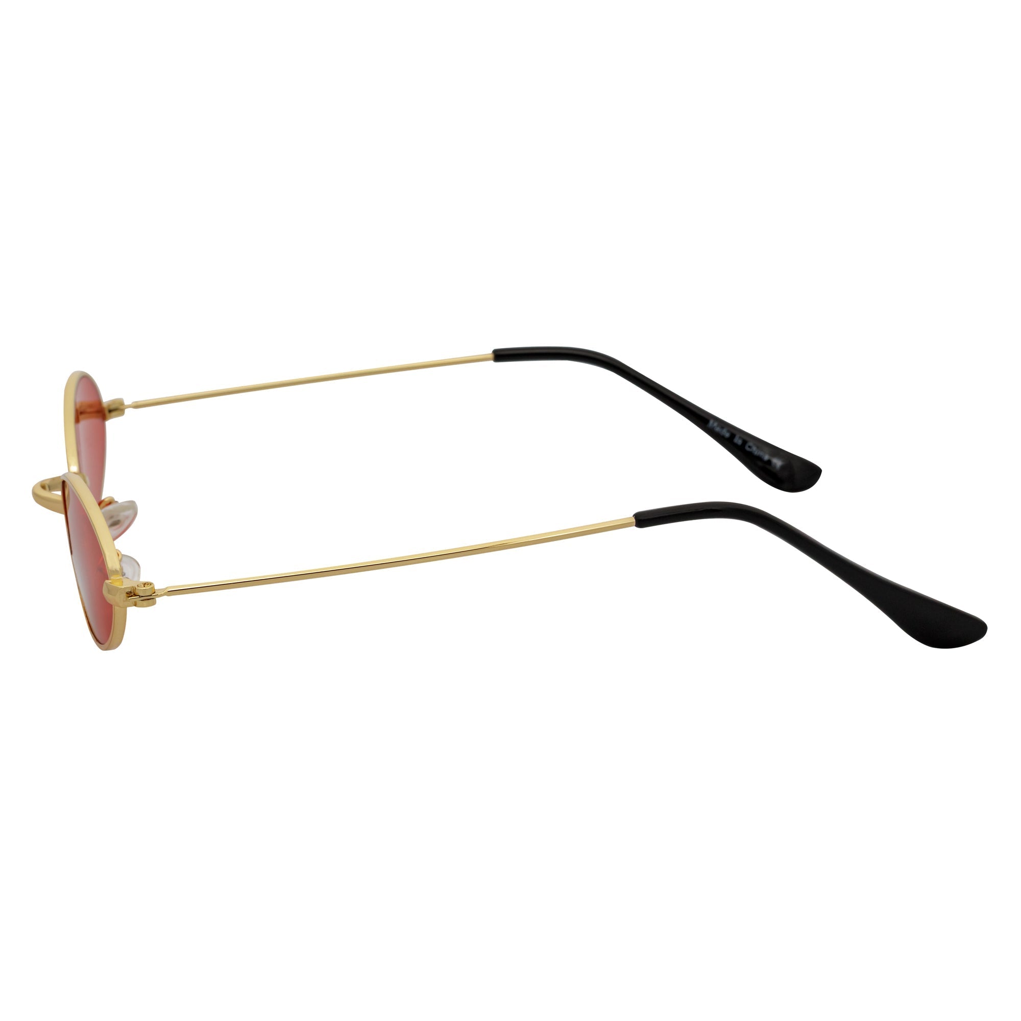 BECK - Retro Modern Small Metal Round Oval 90s Gold Sunglasses Red Lens