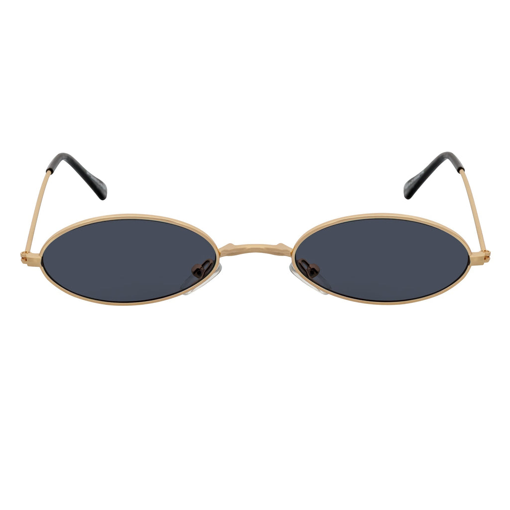 BECK - Retro Modern Small Metal Round Oval 90s Gold Sunglasses Smoke Lens