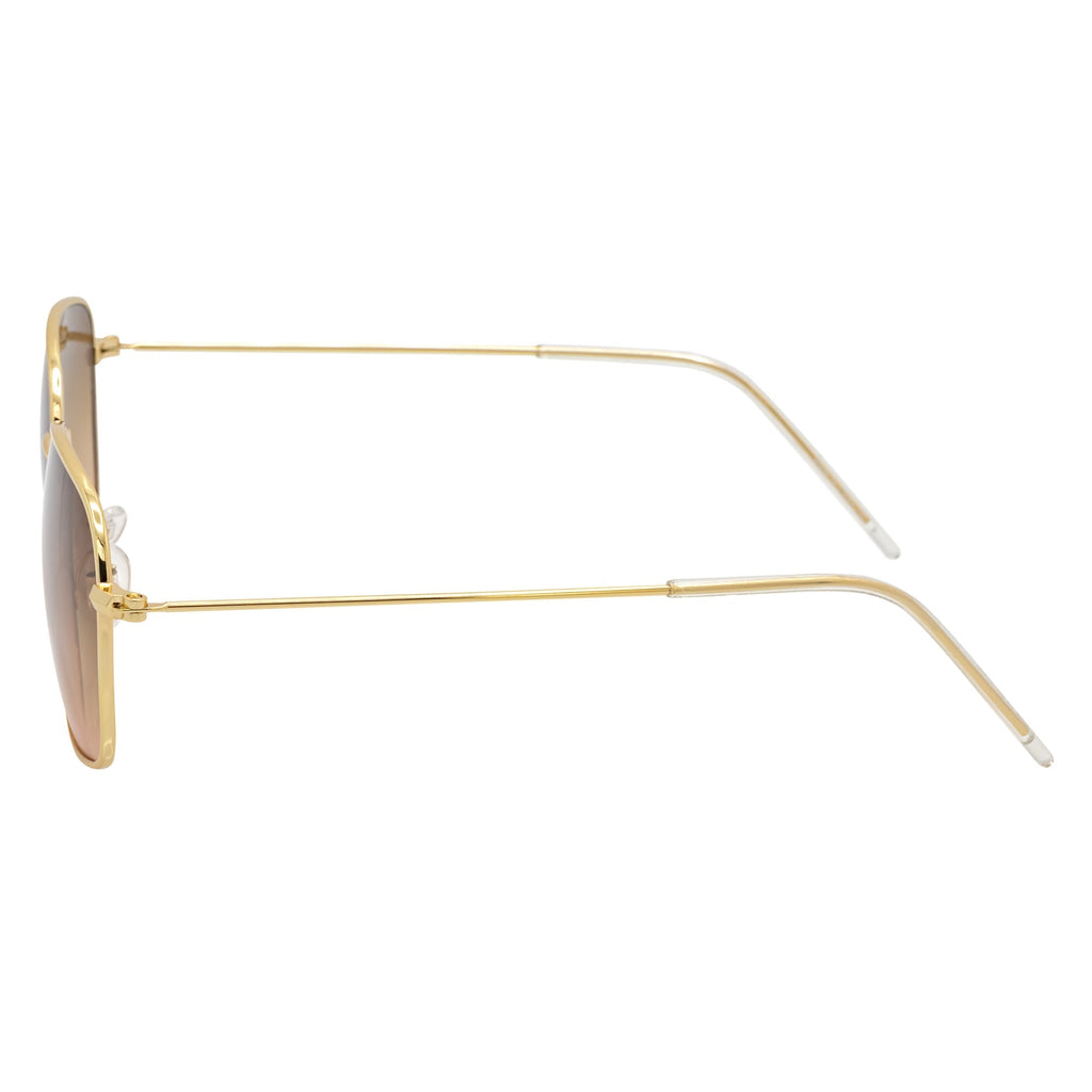 BRANDIN - Classic Square Thin Metal Sunglasses Gold Amber Fade Lens
