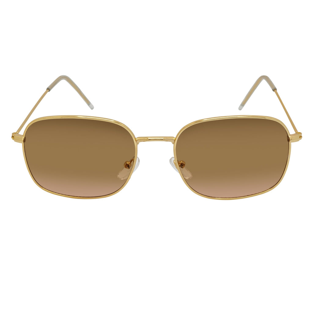 BRANDIN - Classic Square Thin Metal Sunglasses Gold Amber Fade Lens