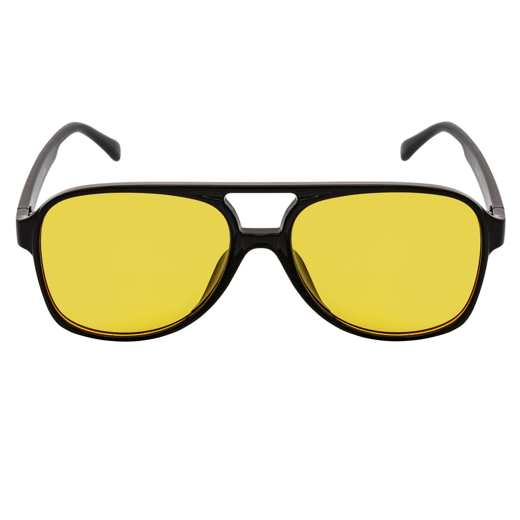 BRASCO - Classic Plastic Teardrop Aviator Black Sunglasses Yellow Tint Lens