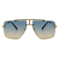 DIRECTOR - Rimless Metal Flat Top Aviator Gold Sunglasses Blue-Tan Lens