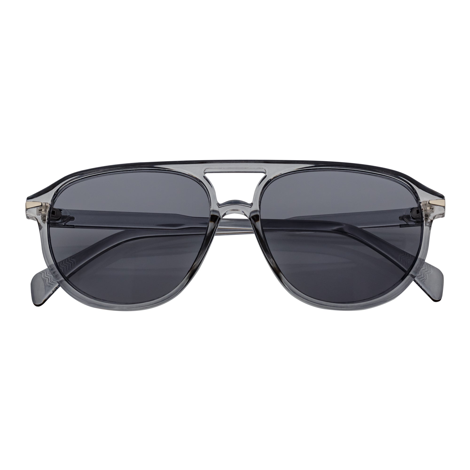 EPOCH Classic Flat Top Plastic Aviator Clear-Gray Sunglasses Smoke Lens