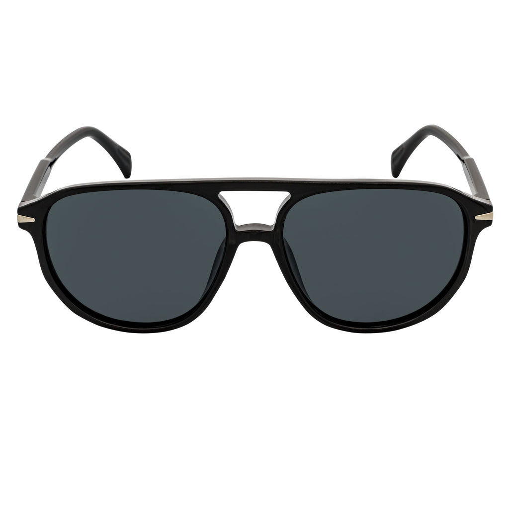 EPOCH - Classic Flat Top Plastic Aviator Sunglasses Black Smoke