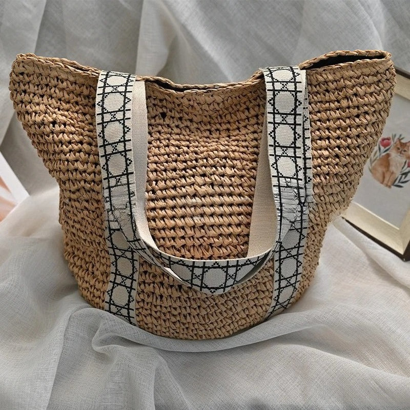 Handwoven Straw Tote – Elegant Women’s Casual Woven Bag, Commuter Travel Shoulder Purse