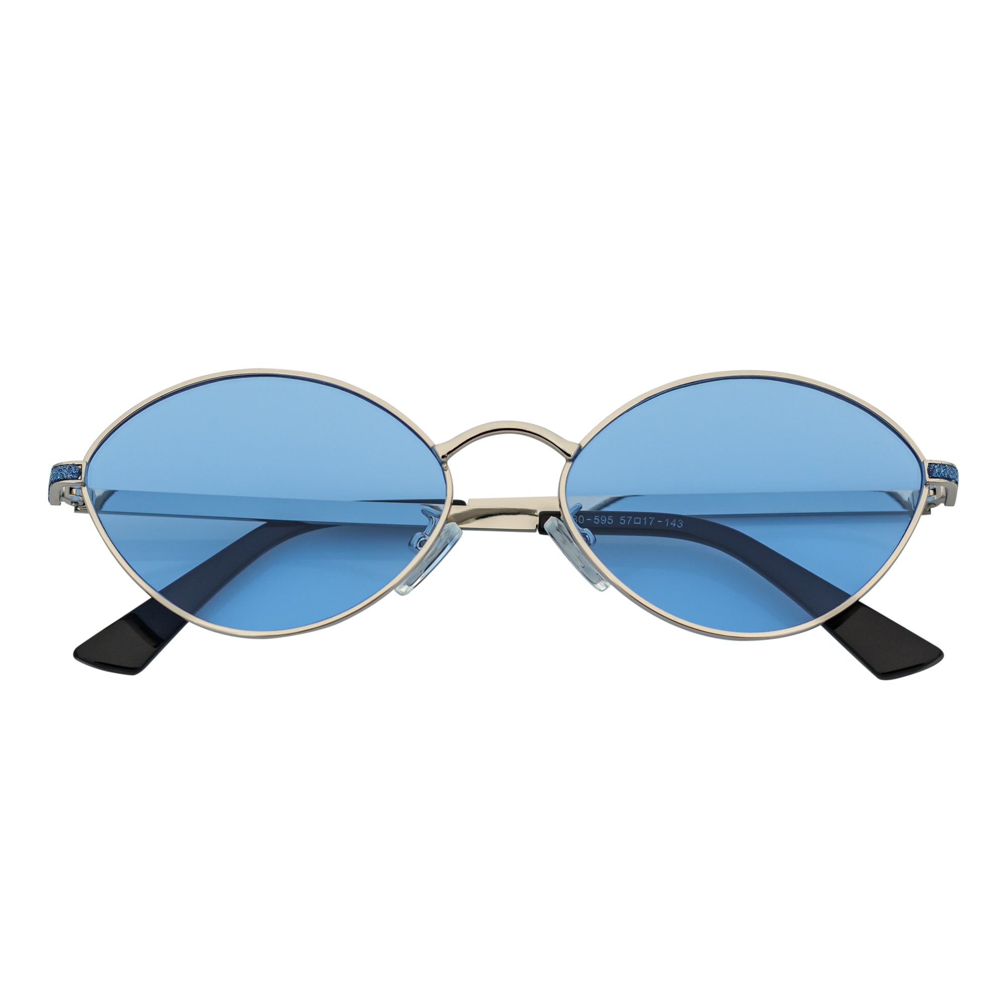 GROOVE - Retro Small Metal Round Oval Sunglasses Silver Blue Tint