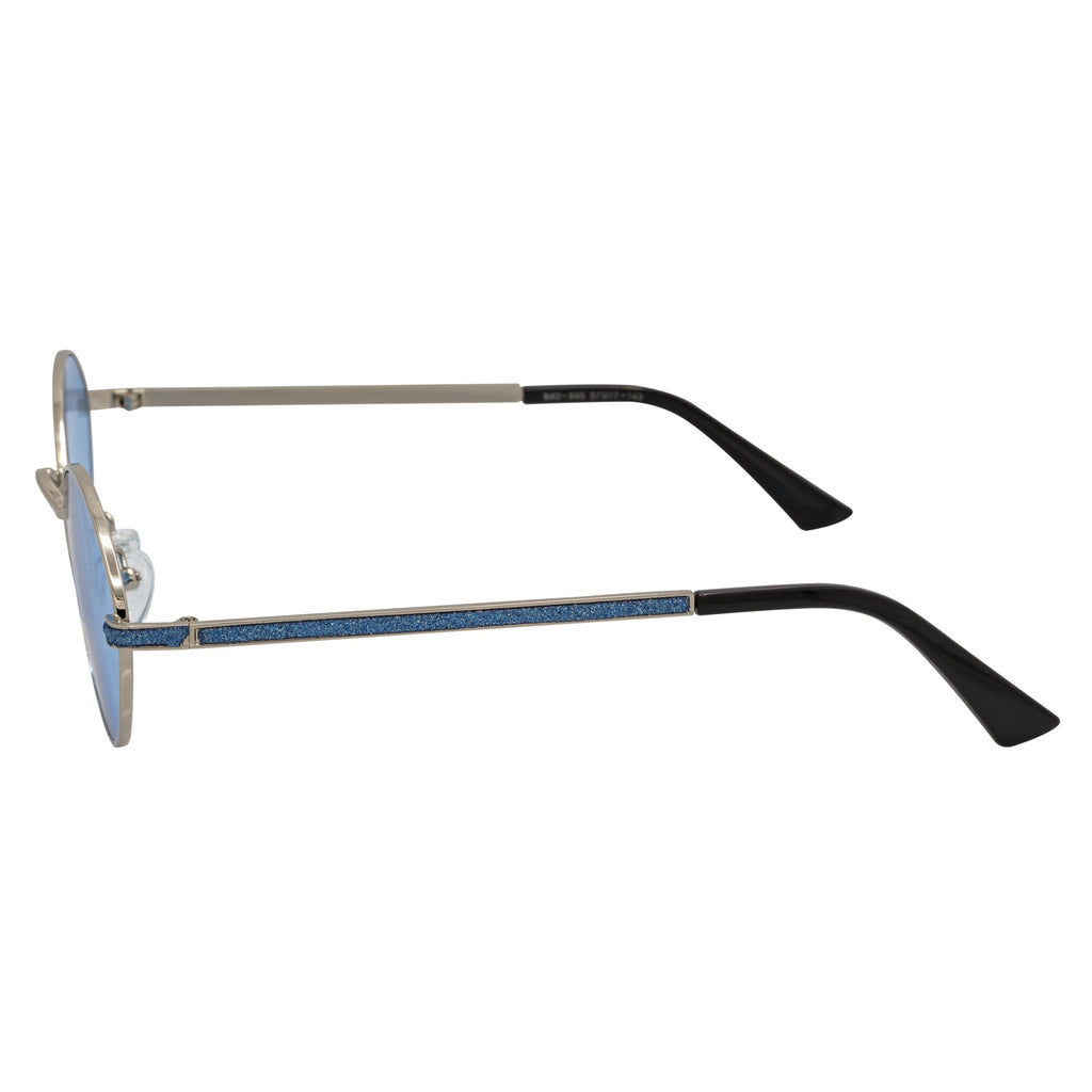 GROOVE - Retro Small Metal Round Oval Sunglasses Silver Blue Tint