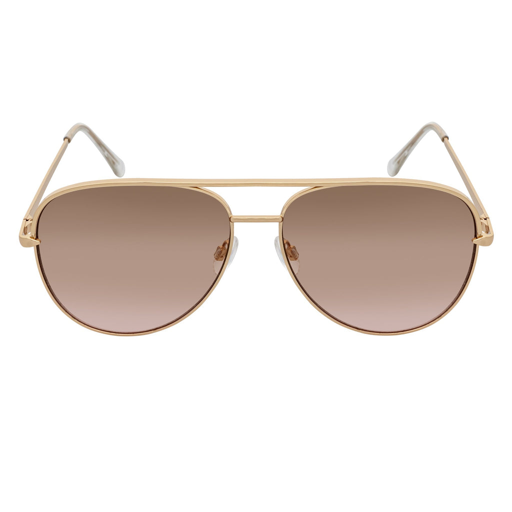 KEY - Oversize Large Flat Lens Metal Aviator Sunglasses Gold Amber Fade