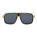 MAC - Two-Tone Square Metal Aviator Black-Gold Sunglasses Dark Smoke Lens