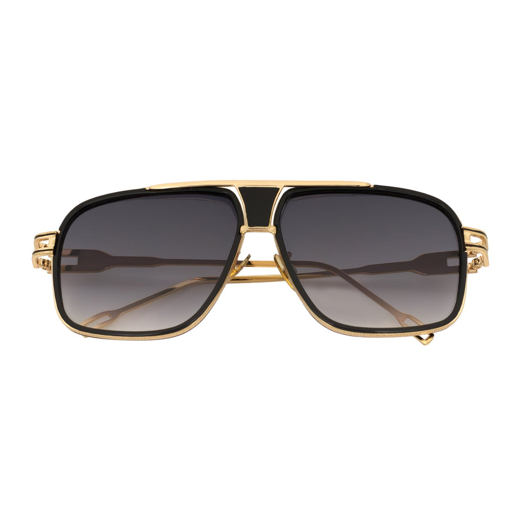 MAC - Two-Tone Square Metal Aviator Black-Gold Sunglasses Lavender Fade Lens