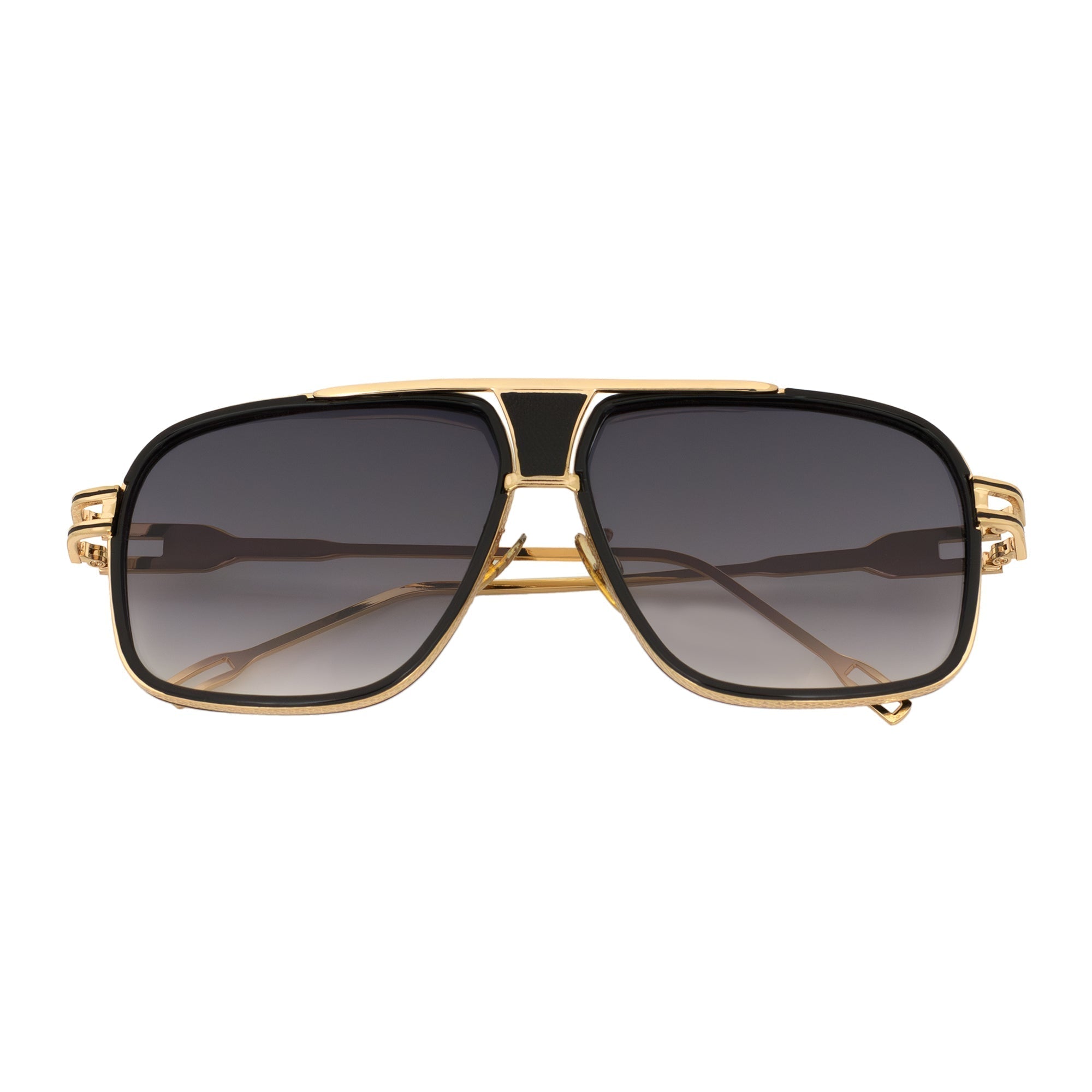 MAC - Two-Tone Square Metal Aviator Black-Gold Sunglasses Lavender Fade Lens