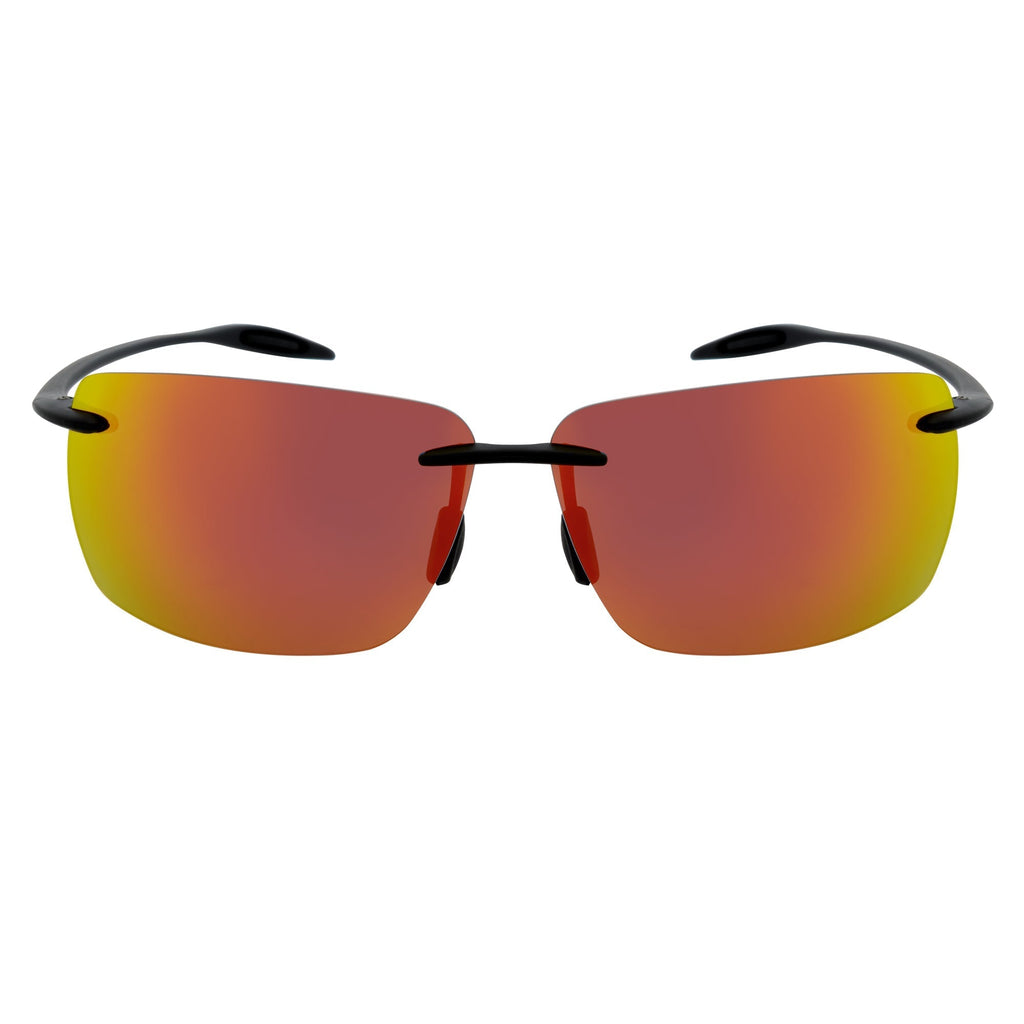 MAUI - Rimless TR90 Thin Sports Wrap Sunglasses Black Orange Mirror Polarized