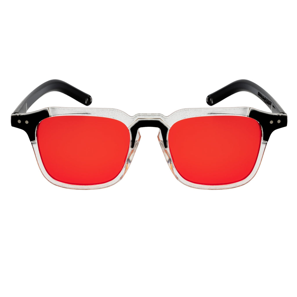 MISSONI - Two-Tone Square Horn Rimmed Sunglasses Black-Clear Red Tint