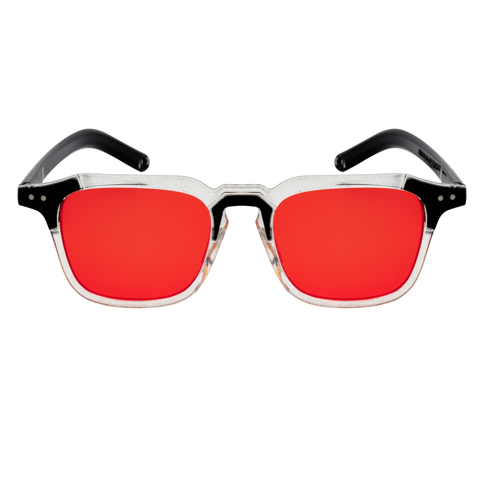 MISSONI - Two-Tone Square Horn Rimmed Sunglasses Black-Clear Red Tint