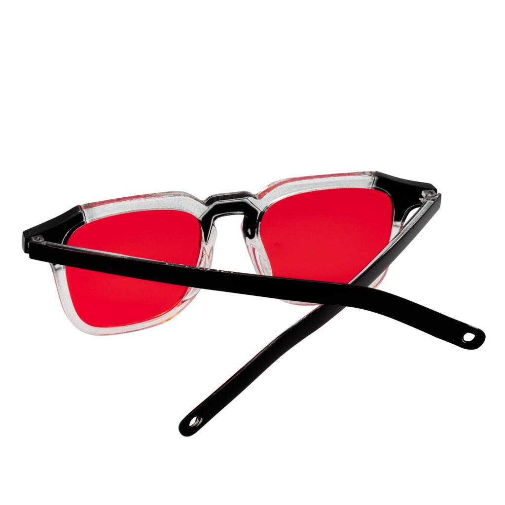 MISSONI - Two-Tone Square Horn Rimmed Sunglasses Black-Clear Red Tint