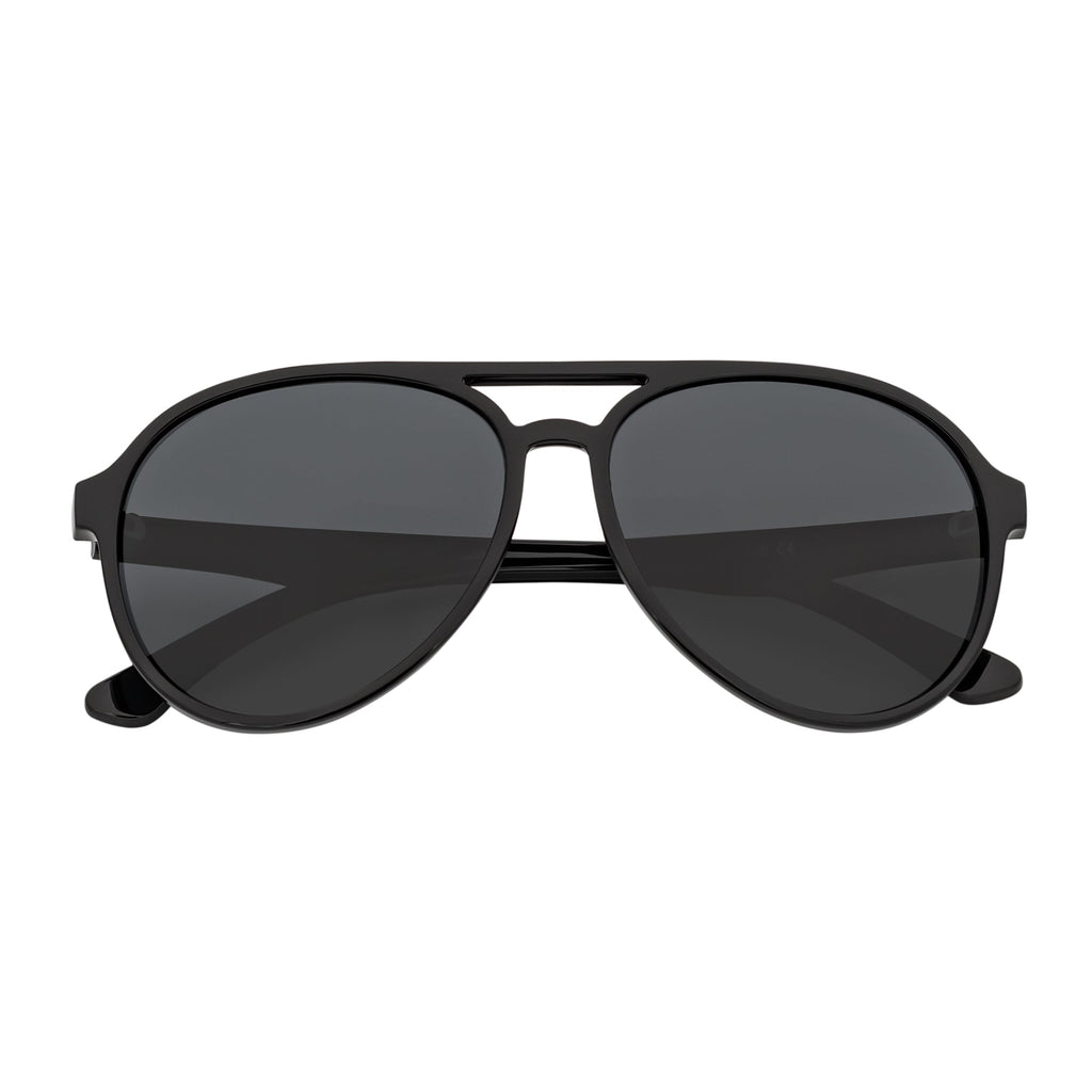 NOS - Polarized Classic Plastic Round Aviator Sunglasses Gloss Black Smoke Lens