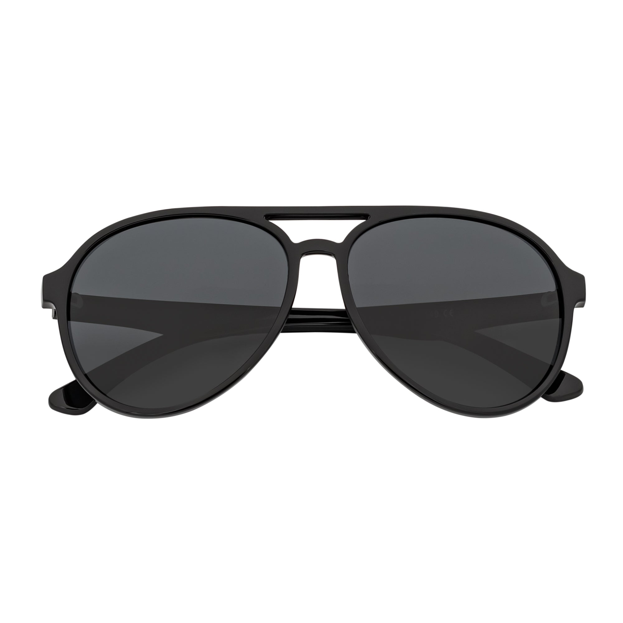 NOS - Polarized Classic Plastic Round Aviator Sunglasses Gloss Black Smoke Lens