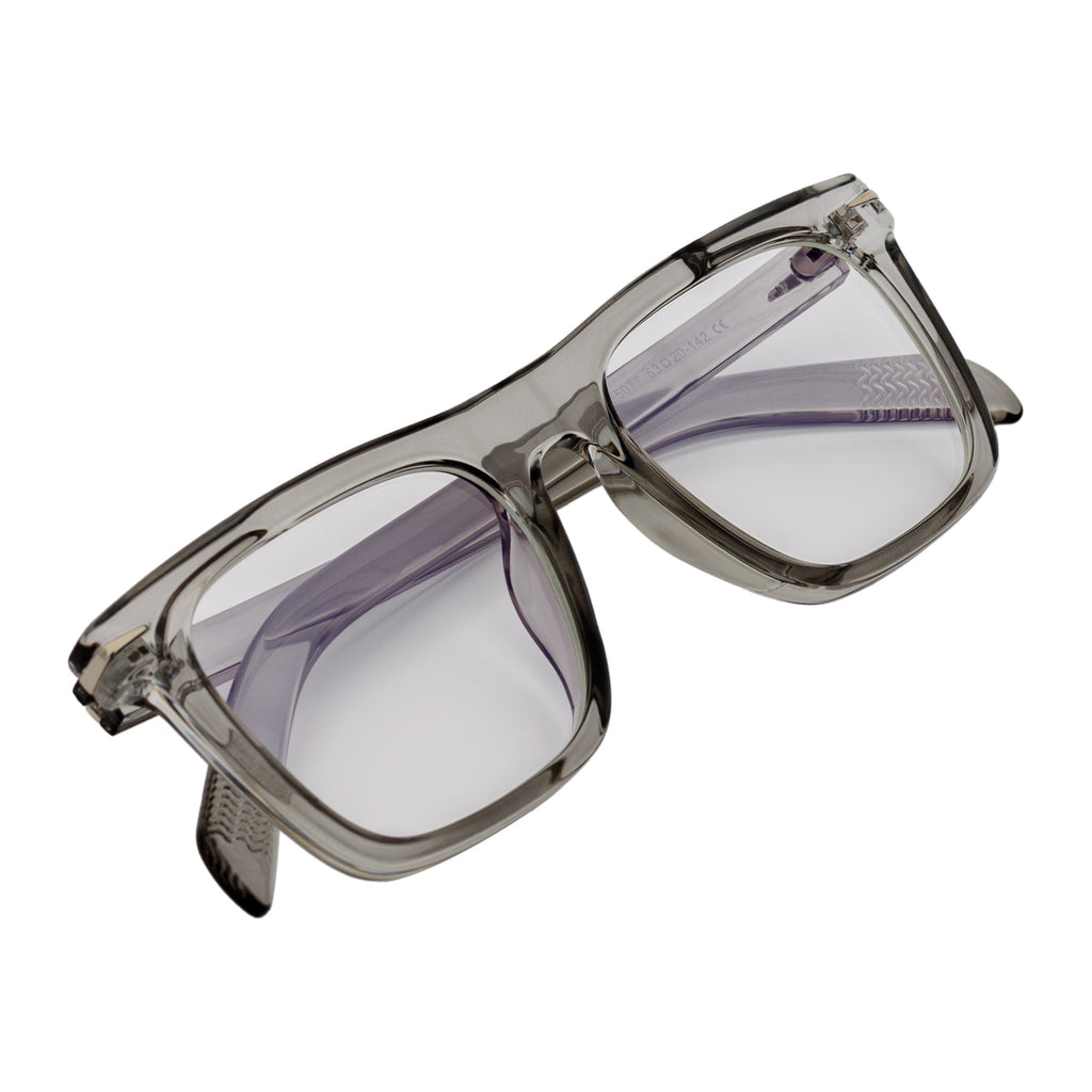 OXFORD - Classic Square Horn Rimmed Blue Light Glasses Clear Gray Clear Flat Lens