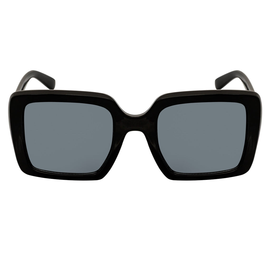 QUAD - Retro Modern Oversize Square Black Sunglasses Smoke Lens