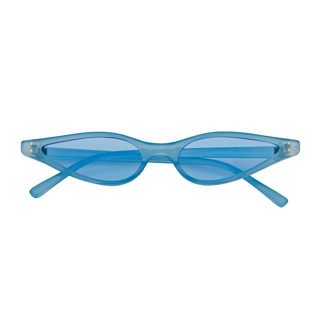 SIAMESE - Mid Century Small Slim Pointed Cat Eye Blue Sunglasses Blue Lens
